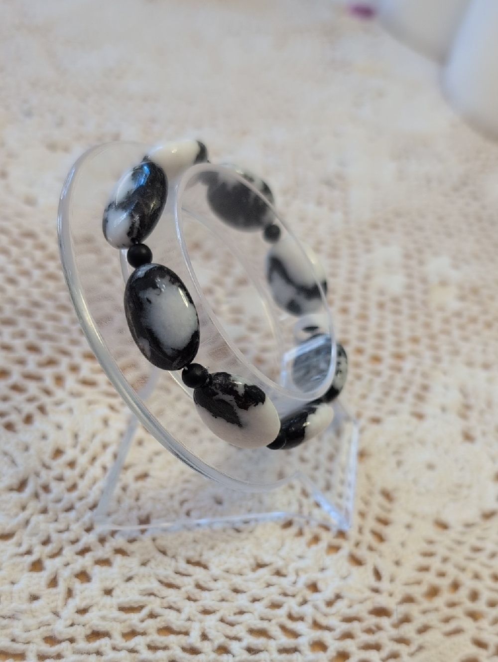 Zebra Jasper & Black Onyx Crystal Bracelet • Handcrafted in Alaska